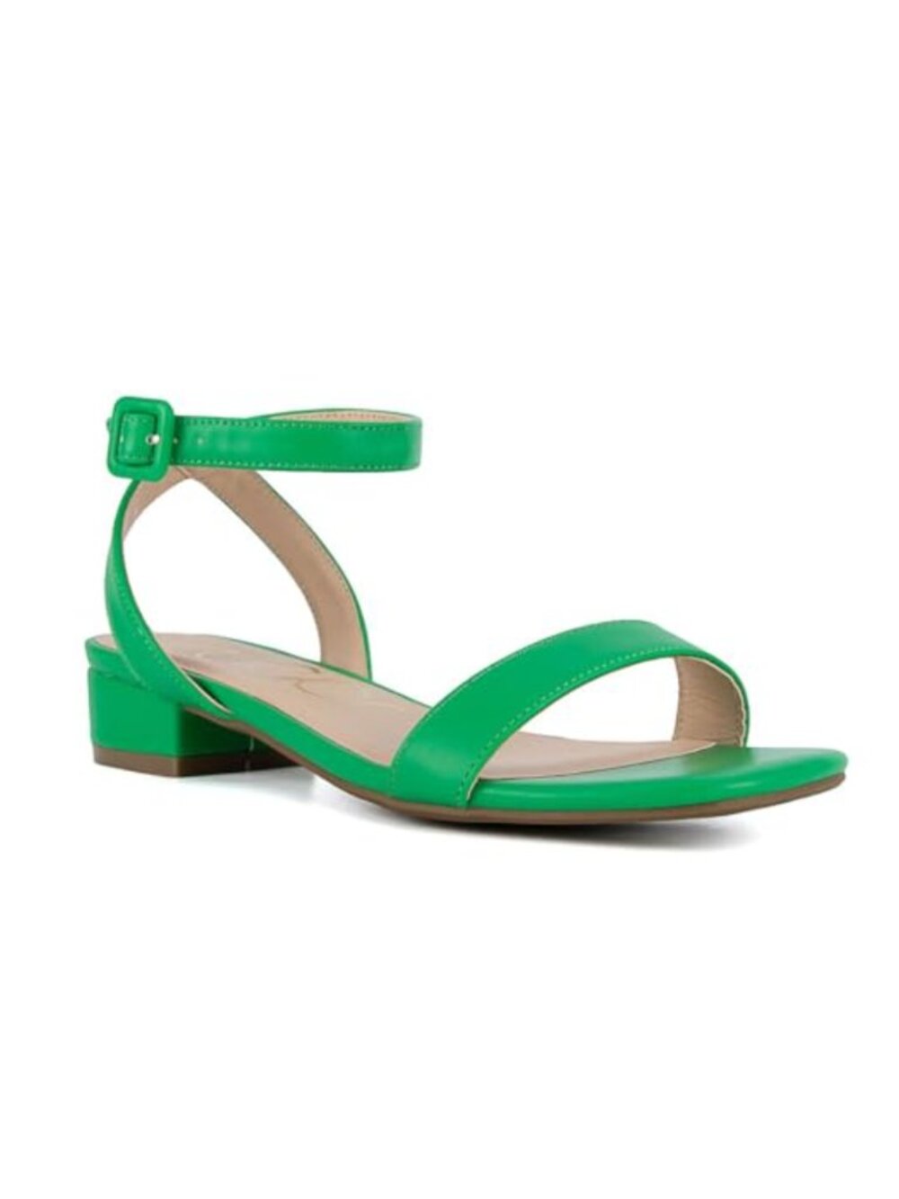 Women's Low Block Heel Open Toe Ankle Strap Faux Leather Dress Sandals